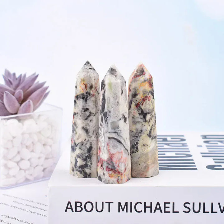 Gray Crazy Agate Crystal Point Tower