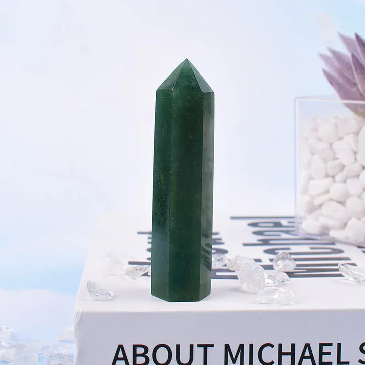1Pc 50-80mm Natural Green Aventurine Poilished Crystal Point Healing Stone Hexagonal Prisms Obelisk For Home Decoration