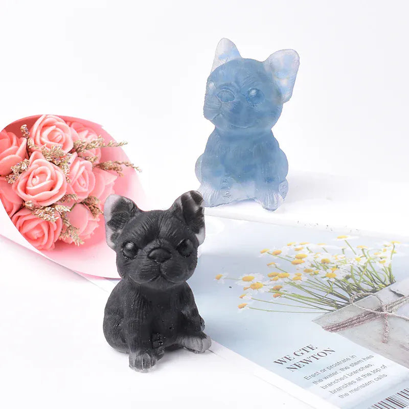 1PC French Bulldog Natural Crystal Gravel Silica Gel Colourful Loveliness Crafts Souvenir Home Decor Reiki Energy Stone Gift