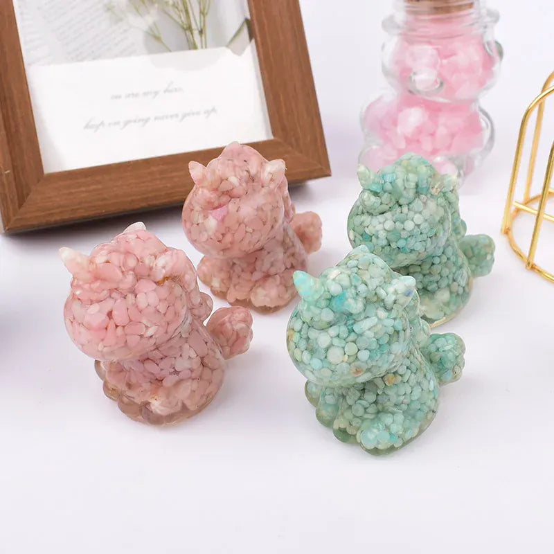 Handmade Natural Crystal Gravel Resin Unicorn Figurine Souvenir Home Decoration Reiki Healing Ornaments Mineral Specimen Gift