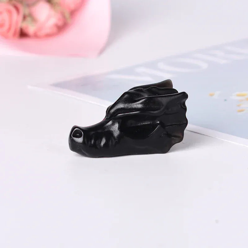 1PC Natural Crystal Obsidian Stone Dragon Skull Mineral Ornaments Energy Carved Healing Stone Reiki Home Decoration Gift