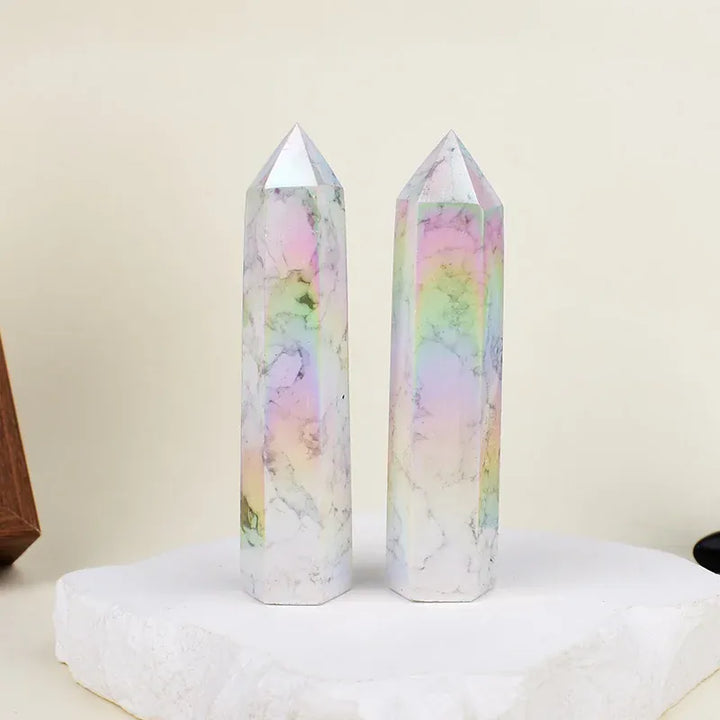 Aura White Turquoise Crystal Point Tower