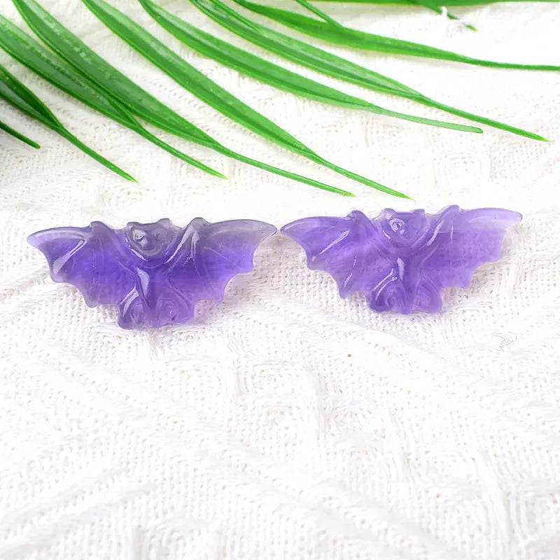 1PC Natural Crystal Carving Fluorite Bat Animals Figurines Ornaments Reiki Gemstone Crafts Home Decoration DIY Gift