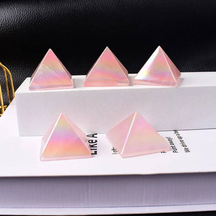 1PCNatural Crystal Electroplate Rose Quartz Pyramid Healing Stone Reiki Crystal Tower For Home Decoration  Crystal Crafts