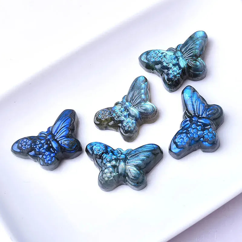 1PC Natural Crystal Labradorite Hand Carved Butterfly Animals Figurine Reiki Healing Stone Crystal Crafts For Home Decorations