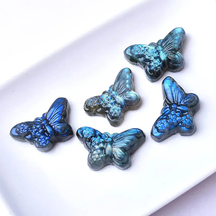 1PC Natural Crystal Labradorite Hand Carved Butterfly Animals Figurine Reiki Healing Stone Crystal Crafts For Home Decorations