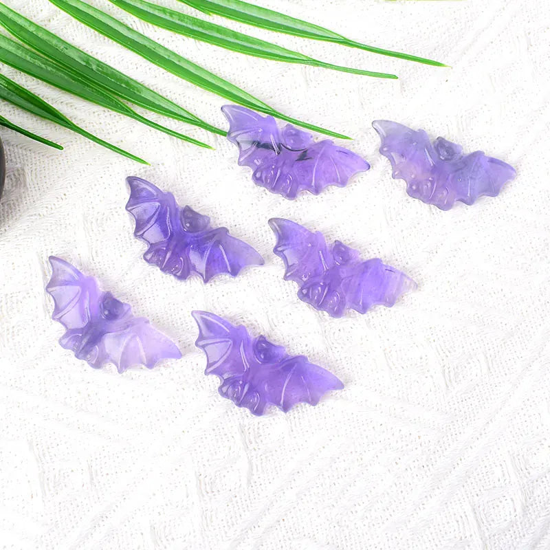 1PC Natural Crystal Carving Fluorite Bat Animals Figurines Ornaments Reiki Gemstone Crafts Home Decoration DIY Gift