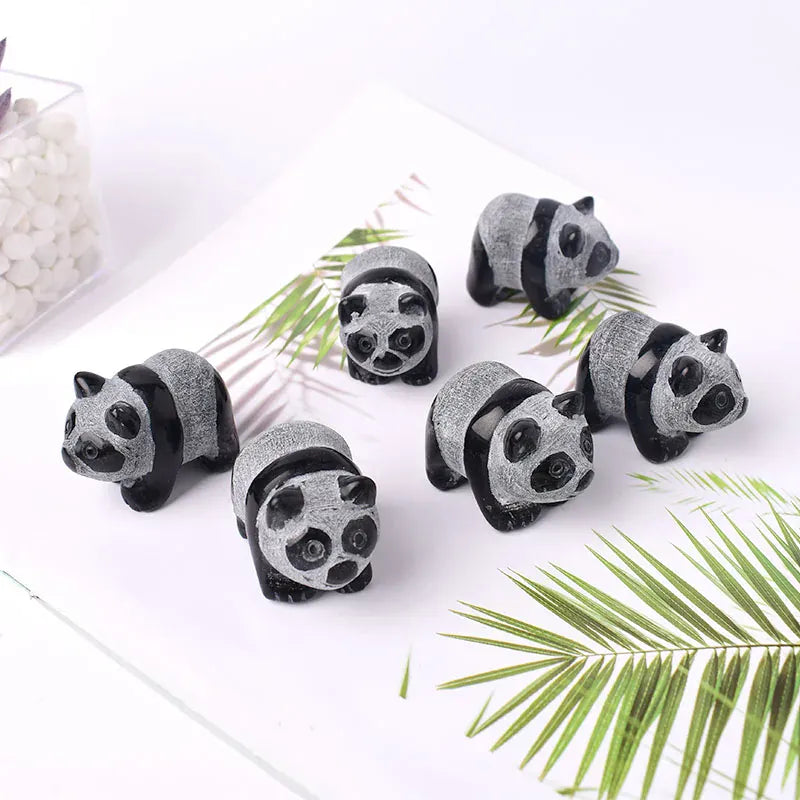 1Pc Natural Crystal Carved Obsidian China Bear Panda Figurine Animals Ornaments Crafts Small Decoration Home Decor Souvenir