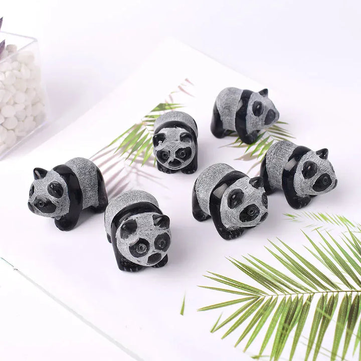 1Pc Natural Crystal Carved Obsidian China Bear Panda Figurine Animals Ornaments Crafts Small Decoration Home Decor Souvenir