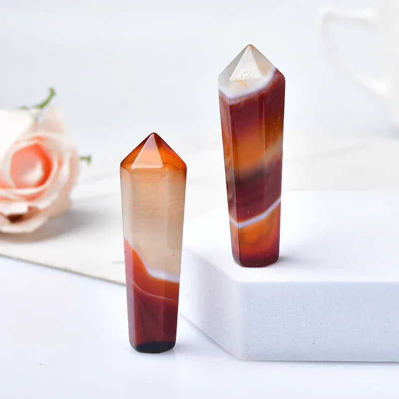 1PC Natural Carnelian Hexagonal Column Sardonyx Crystal Point Red Agate Healing Stone Tower Mineral Crystal Home Decoration