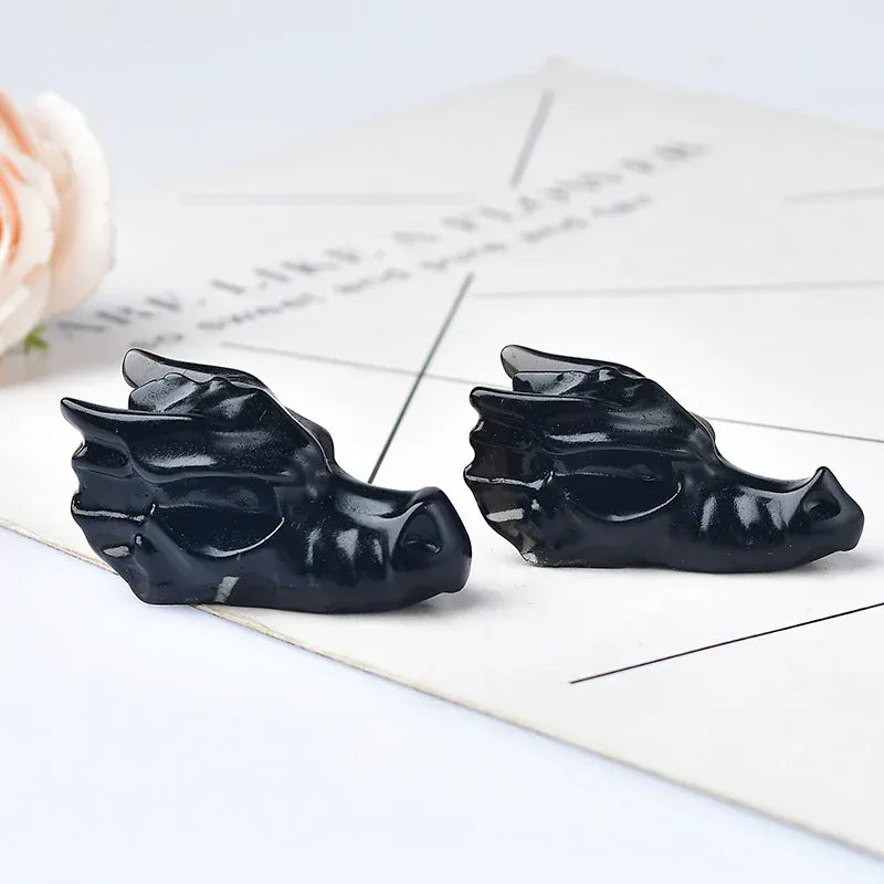 1PC Natural Crystal Obsidian Stone Dragon Skull Mineral Ornaments Energy Carved Healing Stone Reiki Home Decoration Gift