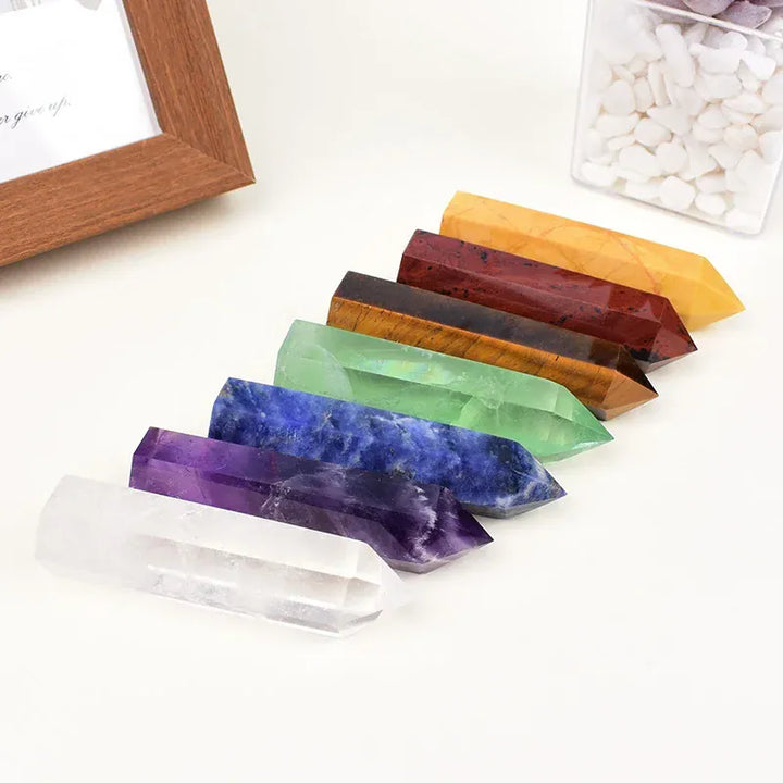 Natural Crystal Set Obelisk Point Mineral Specimen Reiki Pillar Crafts Healing Stone Hexagonal Home Decor DIY Gift Souvenir