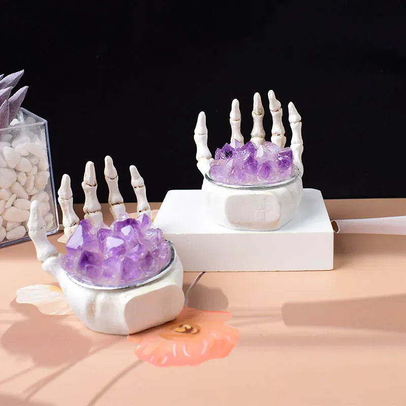 1 Pc Natural Amethyst Cluster Skull Hand Decorated With Reiki Crystals Makes Handmade Home Decor gifts