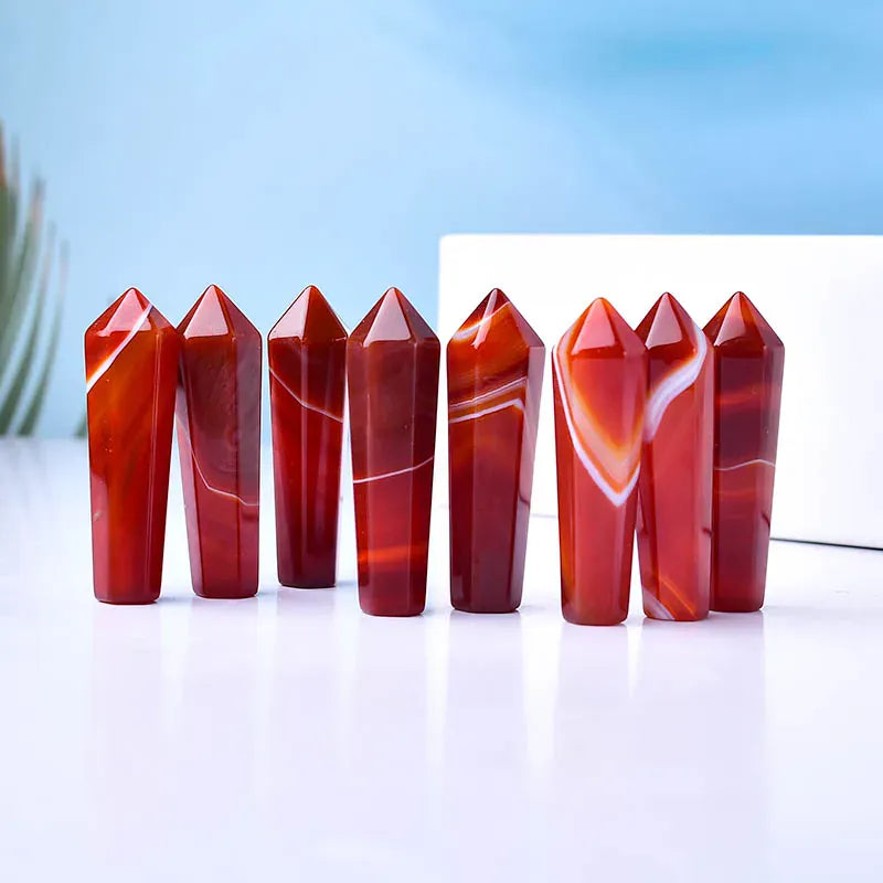 1PC Natural Crystal Carnelian Hexagonal Column Sardonyx Crystal Point Red Agate Healing Stone Tower Mineral Home Decoration