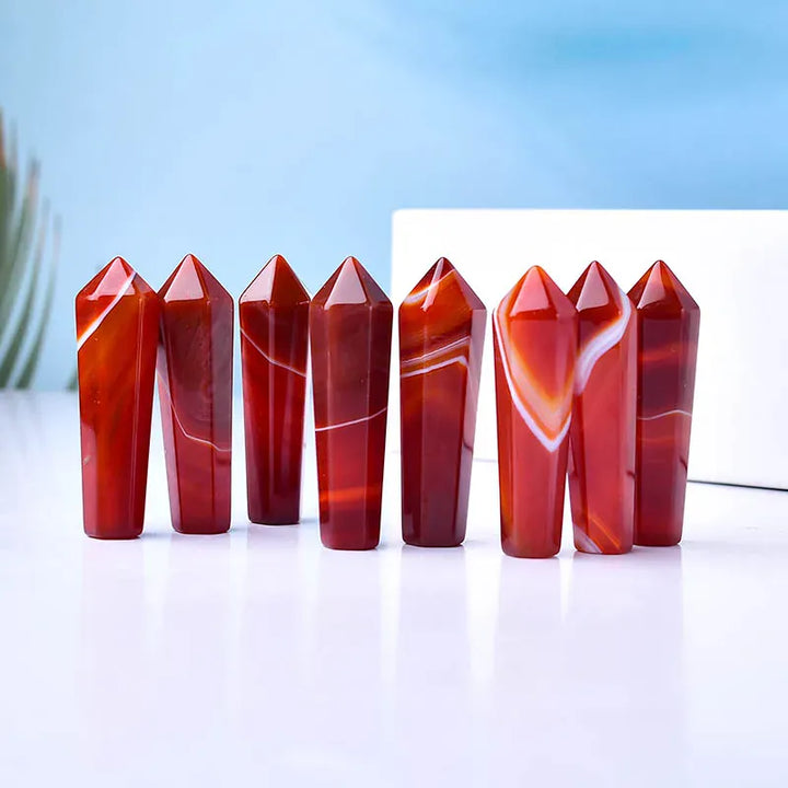 1PC Natural Crystal Carnelian Hexagonal Column Sardonyx Crystal Point Red Agate Healing Stone Tower Mineral Home Decoration