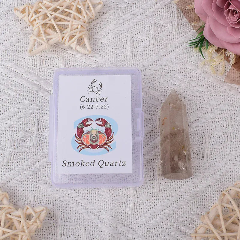 12 Constellations Natural Amethyst Rose Quartz Citrine Ecliptic Style Crystal Wand Leo Aries TaurusGem Tower For Home Decoration