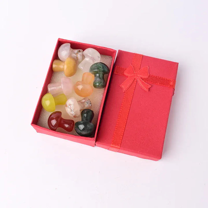 10PCS/Set Natural Crystal Gemstone Polished Mushroom Healing Stone Ornaments For Home Decoration Gifts Box for Children