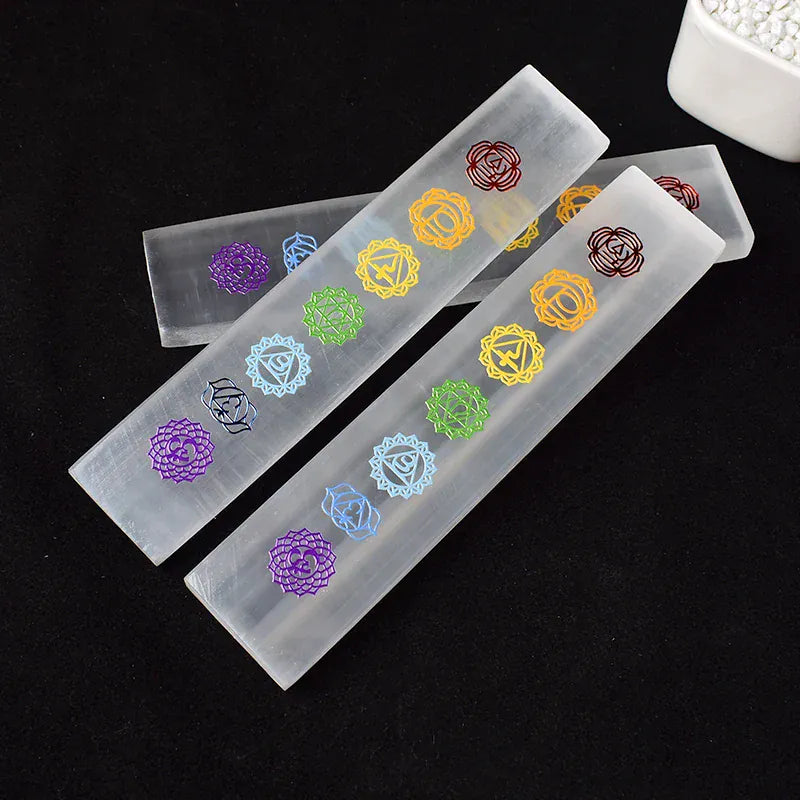 1Pc Natural Selenite Board Seven Chakras Selenite Stick Decal Selenite Plate Yoga Stone For Healing Meditation