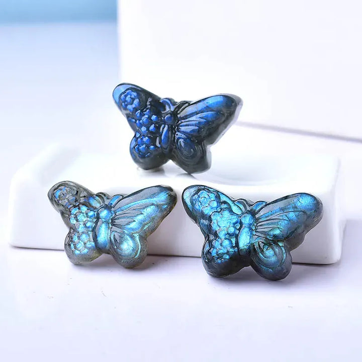 1PC Natural Crystal Labradorite Hand Carved Butterfly Animals Figurine Reiki Healing Stone Crystal Crafts For Home Decorations