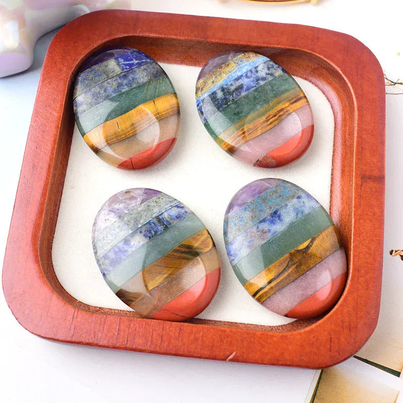 Worry Stone Natural Gemstone Polished Healing Stone Thumb Massage Seven Chakra Wicca Reiki Spiritual Therapy Minerales Ornaments