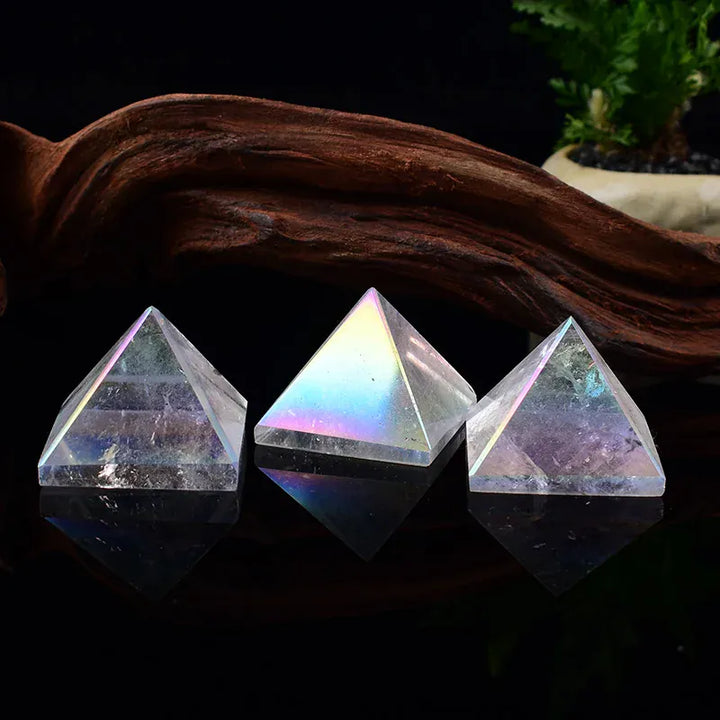 1PC Natural Clear Quartz Electroplating Aura Pyramid Crystal Healing Stone Energy Tower Simple Ornaments For Home Decoration