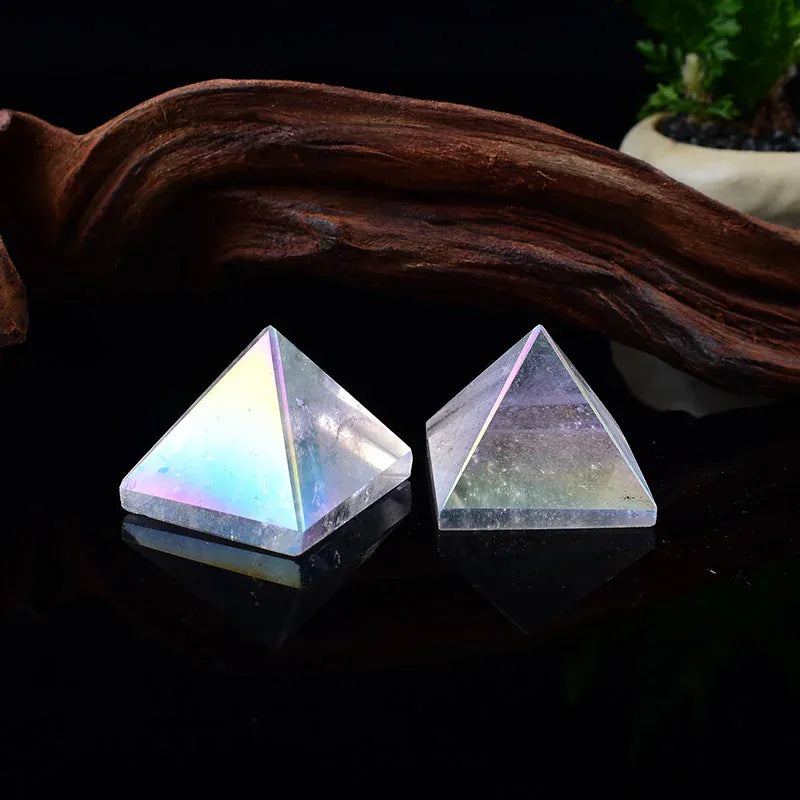 1PC Natural Clear Quartz Electroplating Aura Pyramid Crystal Healing Stone Energy Tower Simple Ornaments For Home Decoration