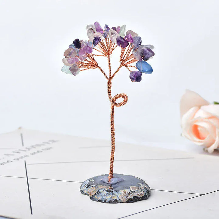 1PC Natural Crystal Tree Amethyst Rose Quartz Aquamarine Agate Lucky Tree Reiki Healing Home Decoration Ornaments Souvenir Gift