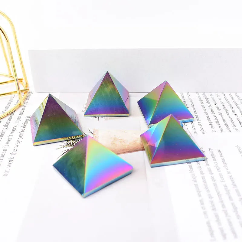 Natural Crystal Electroplate Aura Obsidian Pyramid Healing Stone Energy Tower For Home Decor Reiki Polished Stone Chakra Tower