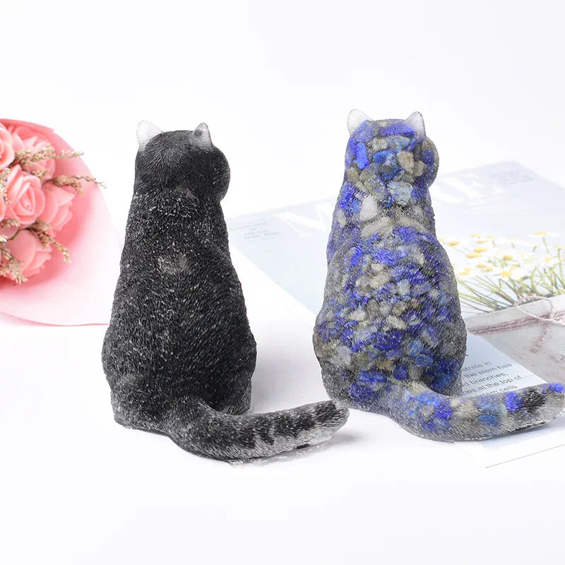 Cat Figurine Natural Crystal Gravel Silica Gel Kitty Loveliness Crafts Souvenir Home Decor Reiki Energy Stone Gift