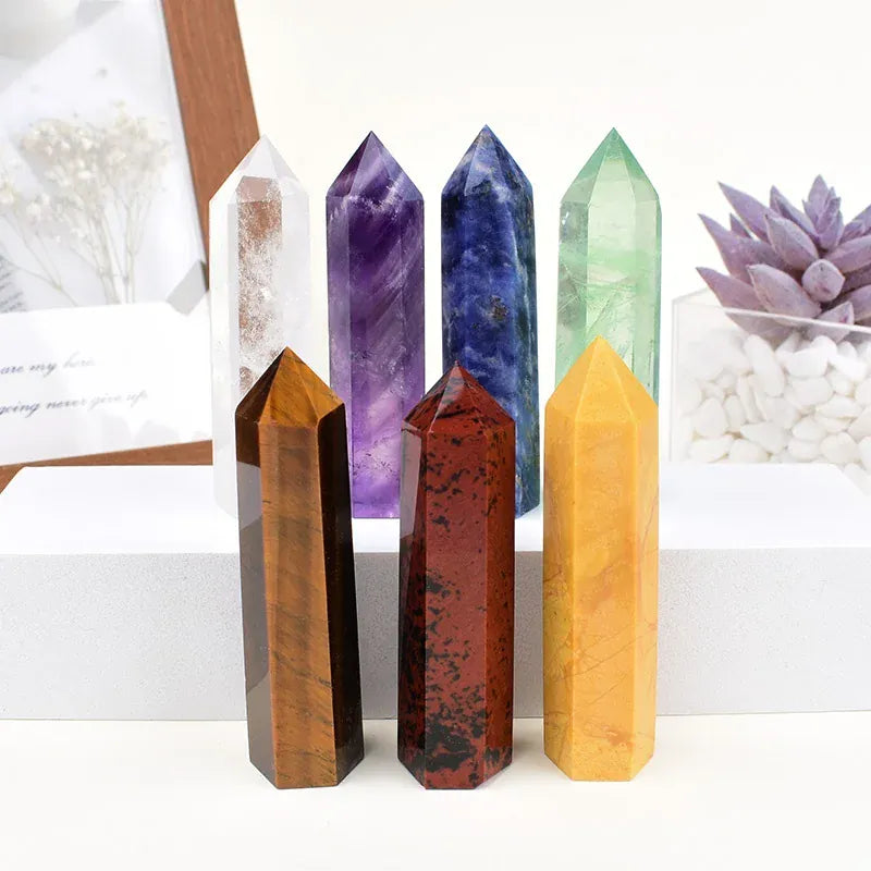 Natural Crystal Set Obelisk Point Mineral Specimen Reiki Pillar Crafts Healing Stone Hexagonal Home Decor DIY Gift Souvenir