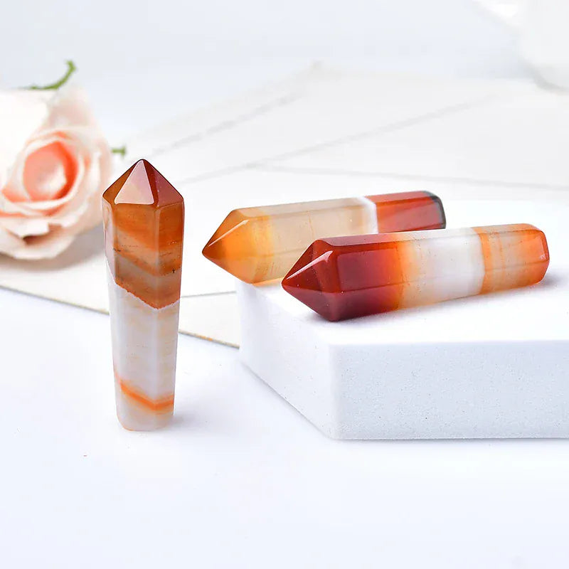 1PC Natural Carnelian Hexagonal Column Sardonyx Crystal Point Red Agate Healing Stone Tower Mineral Crystal Home Decoration