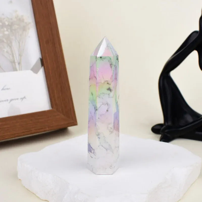 Aura White Turquoise Crystal Point Tower