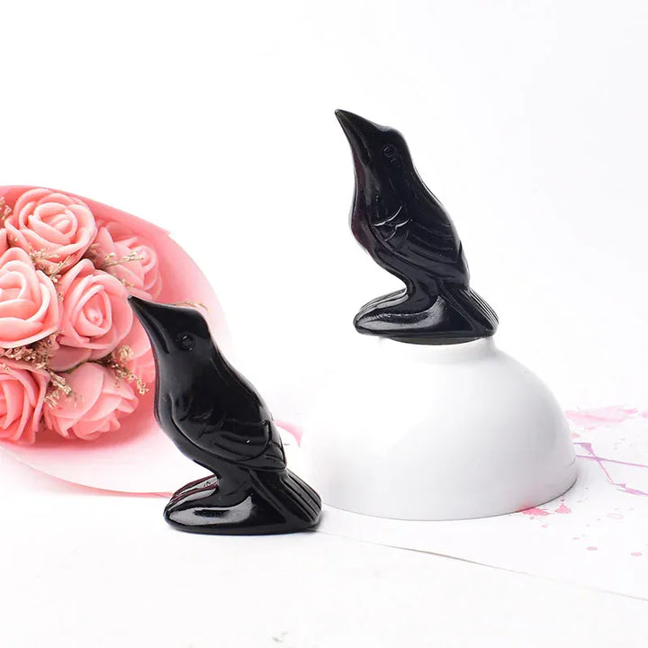 1PC Natural Crystal Obsidian Carved Birdie Cartoon Mineral Halloween Ornaments Healing Stone Reiki Home Decoration Gift