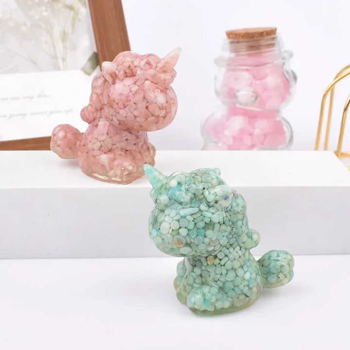 Handmade Natural Crystal Gravel Resin Unicorn Figurine Souvenir Home Decoration Reiki Healing Ornaments Mineral Specimen Gift