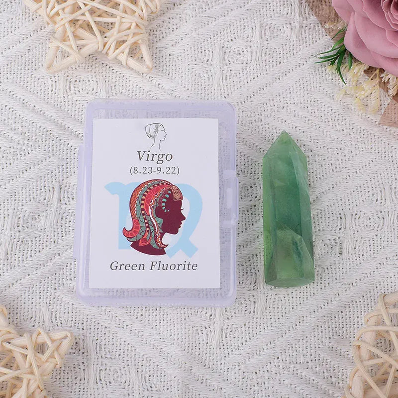 12 Constellations Natural Amethyst Rose Quartz Citrine Ecliptic Style Crystal Wand Leo Aries TaurusGem Tower For Home Decoration