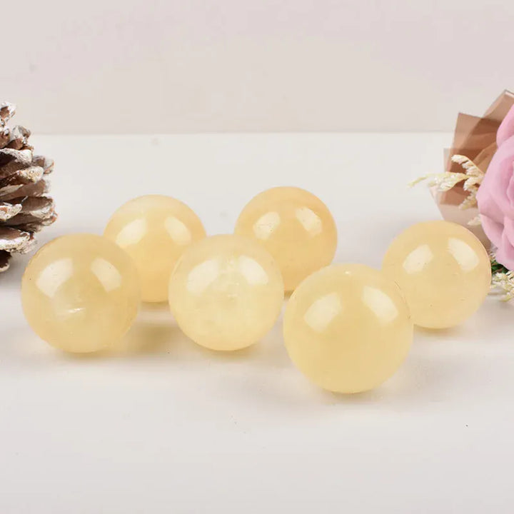1Pc Natural Yellow Calcite Polished Crystal Ball Healing Stone Meditation Gemstone Sphere For Home Decoration Free Wooden Stand