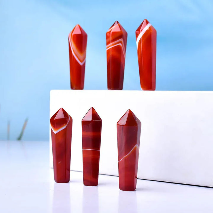 1PC Natural Crystal Carnelian Hexagonal Column Sardonyx Crystal Point Red Agate Healing Stone Tower Mineral Home Decoration