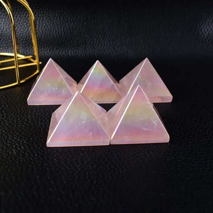 1PCNatural Crystal Electroplate Rose Quartz Pyramid Healing Stone Reiki Crystal Tower For Home Decoration  Crystal Crafts