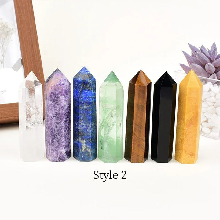 Natural Crystal Set Obelisk Point Mineral Specimen Reiki Pillar Crafts Healing Stone Hexagonal Home Decor DIY Gift Souvenir