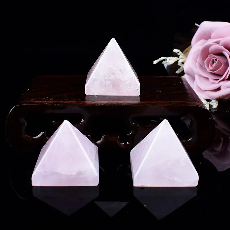 1PC Natural Rose Quartz Polished Crystal Pyramid Energy Tower Healing Reiki Chakras Meditation Ornaments Home Decoration