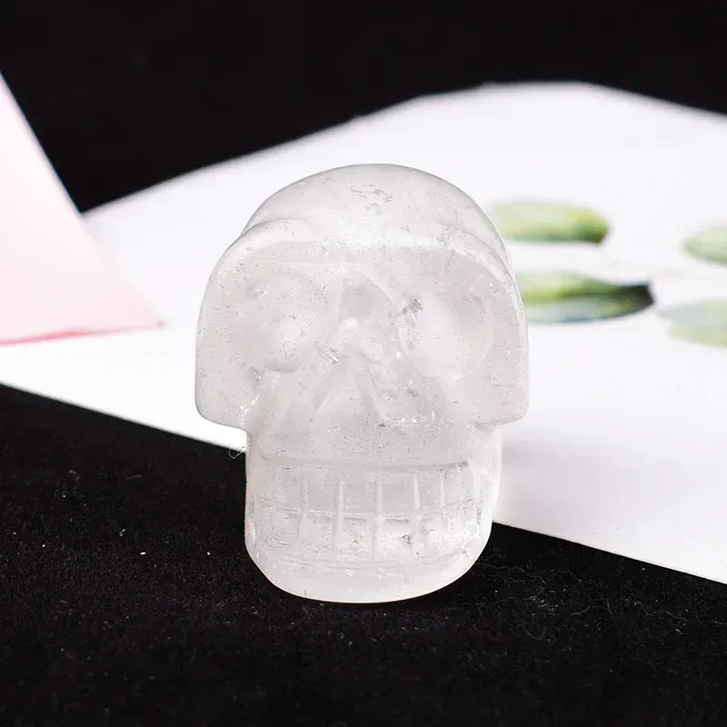 Natural Crystal Stone Skull Quartz Reiki Crystal Healing Stone Crafts Home Decoration Polished Figurine Halloween Ornaments Gift