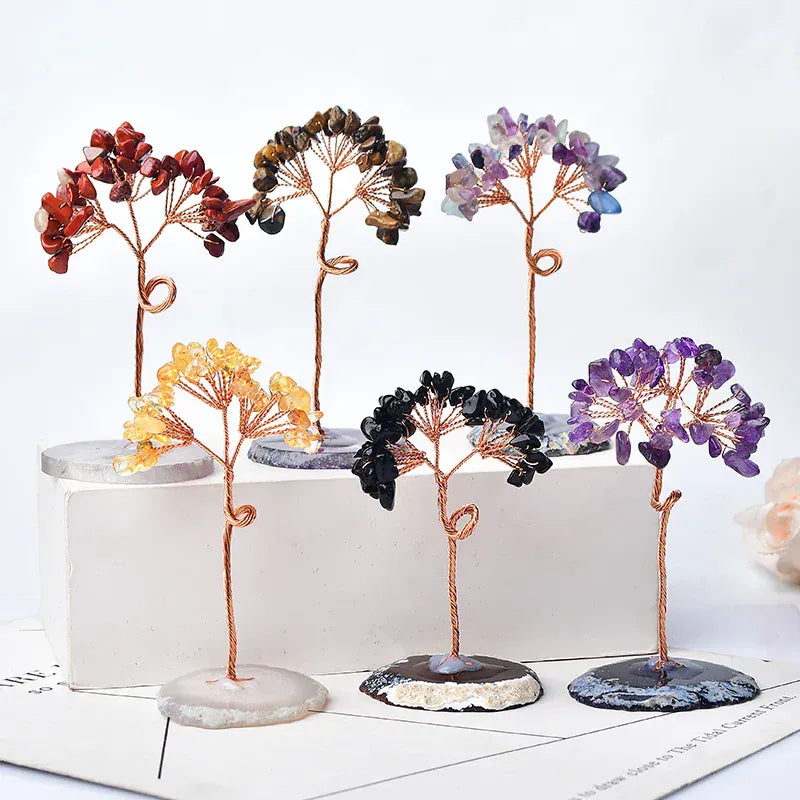 1PC Natural Crystal Tree Amethyst Rose Quartz Aquamarine Agate Lucky Tree Reiki Healing Home Decoration Ornaments Souvenir Gift