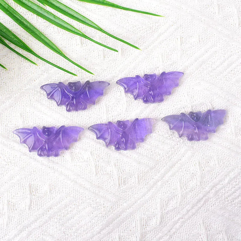 1PC Natural Crystal Carving Fluorite Bat Animals Figurines Ornaments Reiki Gemstone Crafts Home Decoration DIY Gift