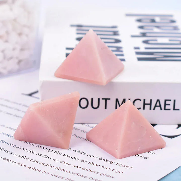 1PC Natural Pink Opal Polished Crystal Pyramid Healing Energy Tower Meditation Crystal Ornaments For Home Decoration