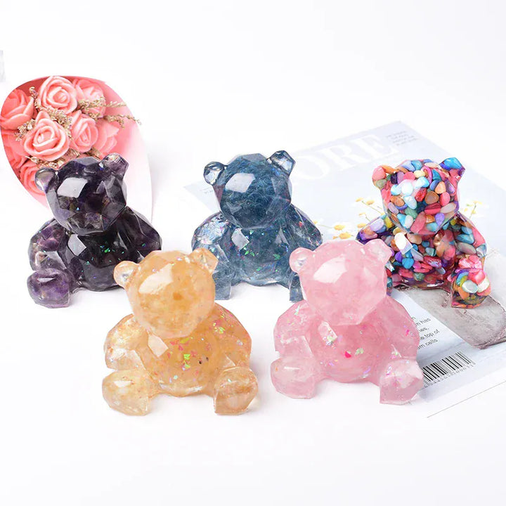 1PC Natural Crystal Gravel Silica Gel Colourful Loveliness Bear Figurine Crafts Souvenir Home Decor Reiki Energy Stone Gift