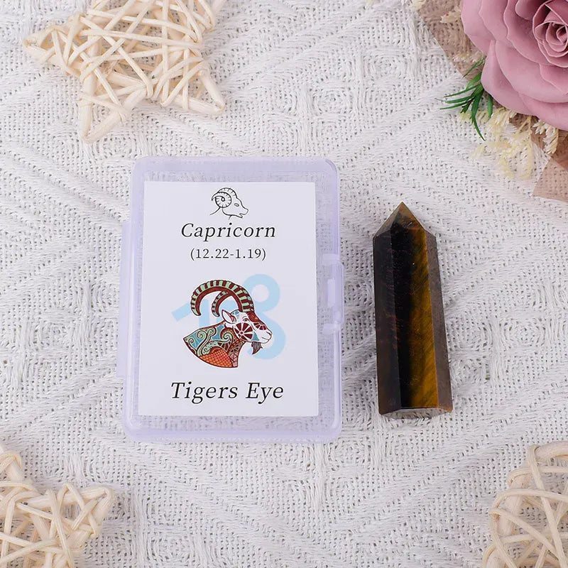 12 Constellations Natural Amethyst Rose Quartz Citrine Ecliptic Style Crystal Wand Leo Aries TaurusGem Tower For Home Decoration