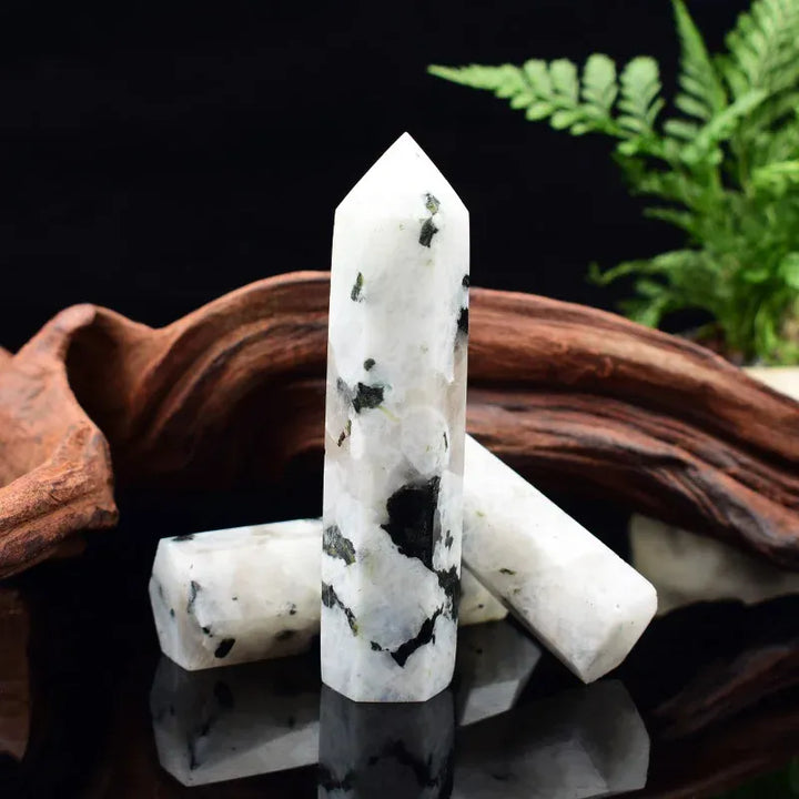 Natural Moonstone Crystal Obelisk Point Mineral Specimen Crafts Stone Beautiful Ornament Home Decor Pyramid Souvenir DIY Gift