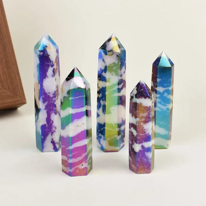 1Pc Natural Aura Zebra Stone Crystal Obelisk Point Mineral Specimen Crafts Beautiful Ornament Home Decor Pyramid Souvenir Gift