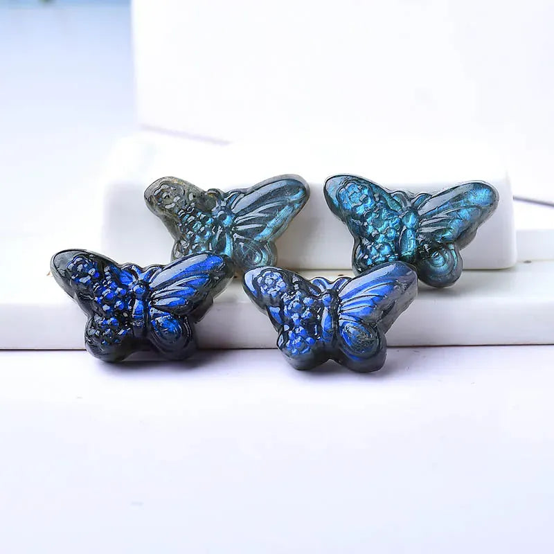 1PC Natural Crystal Labradorite Hand Carved Butterfly Animals Figurine Reiki Healing Stone Crystal Crafts For Home Decorations