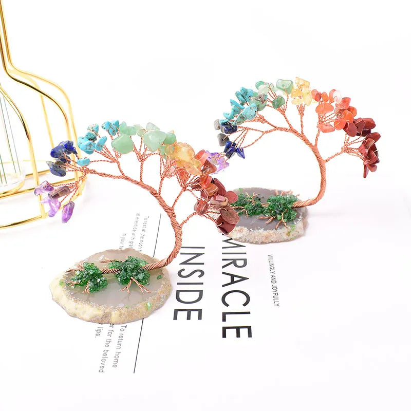 1PC Natural Crystal Hand Made Colour Crystal Tree Specimen Agate Home Decoration Ornaments Lucky Tree DIY gifts Souvenir Gift